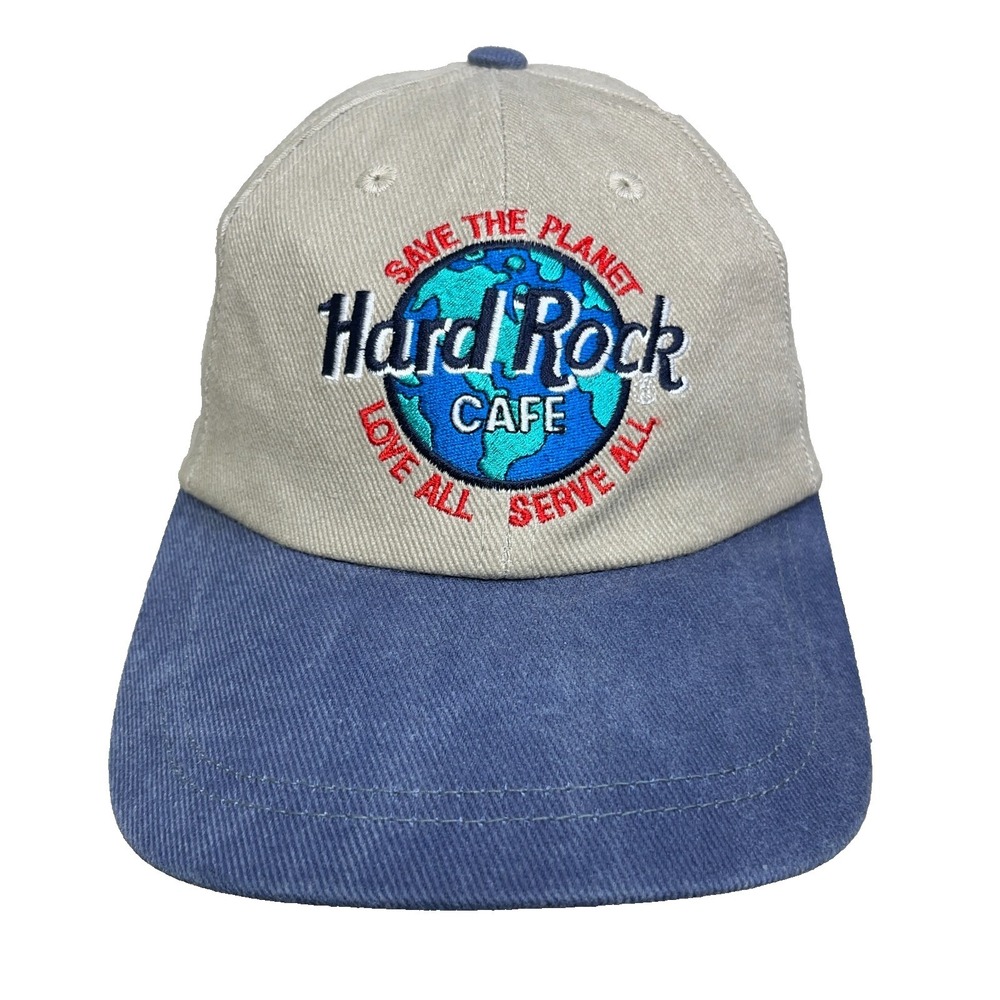 Vintage Hard Rock Cafe Hat Cap Snapback Tan Blue Paris France Blockhead Adult